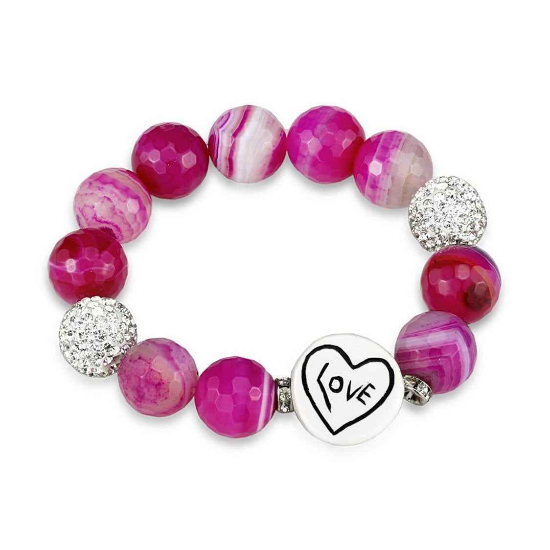 Colorful bracelet with pink agate beads and a charm, ideal for casual or playful looks.
