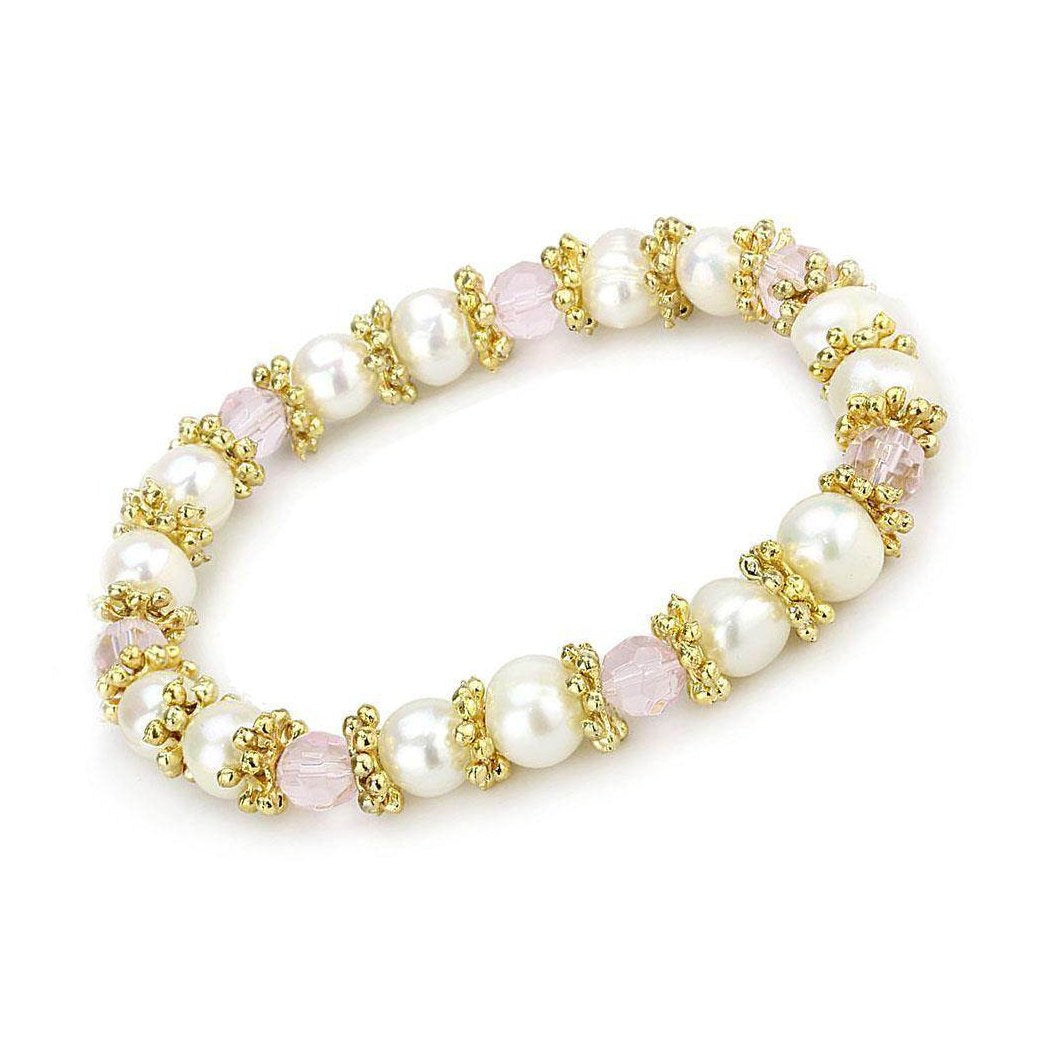 Stunning antique silver women's bracelet featuring pearls and pink crystals for elegant style