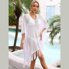 Fringe Trim Dolman Sleeve Openwork Cover-Up - VacationGrabs