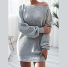 Trendsi Women's Balloon Sleeve Dress in Gray with a Cozy Knit Fabric for Casual Wear