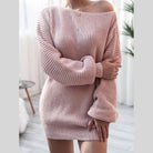 Trendsi Women's Balloon Sleeve Dress in Pink with Cozy Knit Fabric and Off-Shoulder Design