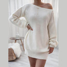 Trendsi Women's balloon sleeve dress in cream with a cozy knit design and off-shoulder style