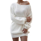 Trendsi Women's Balloon Sleeve Dress in Soft White Knit Fabric for Comfortable Fall Wear