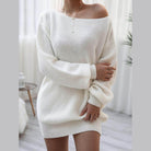 Trendsi Women's Balloon Sleeve Dress in Soft White with Cozy Knit Fabric and Off-Shoulder Style