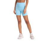 Light blue high-rise biking shorts for women with a comfortable fit and soft material