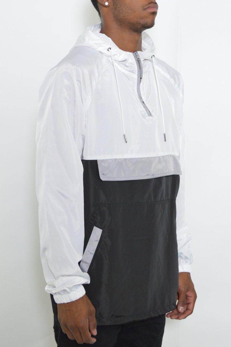 WEIV black and white anorak for men with a half-zip design and adjustable drawstring hood