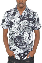WEIV Black and White Button Down for Men featuring a stylish floral pattern