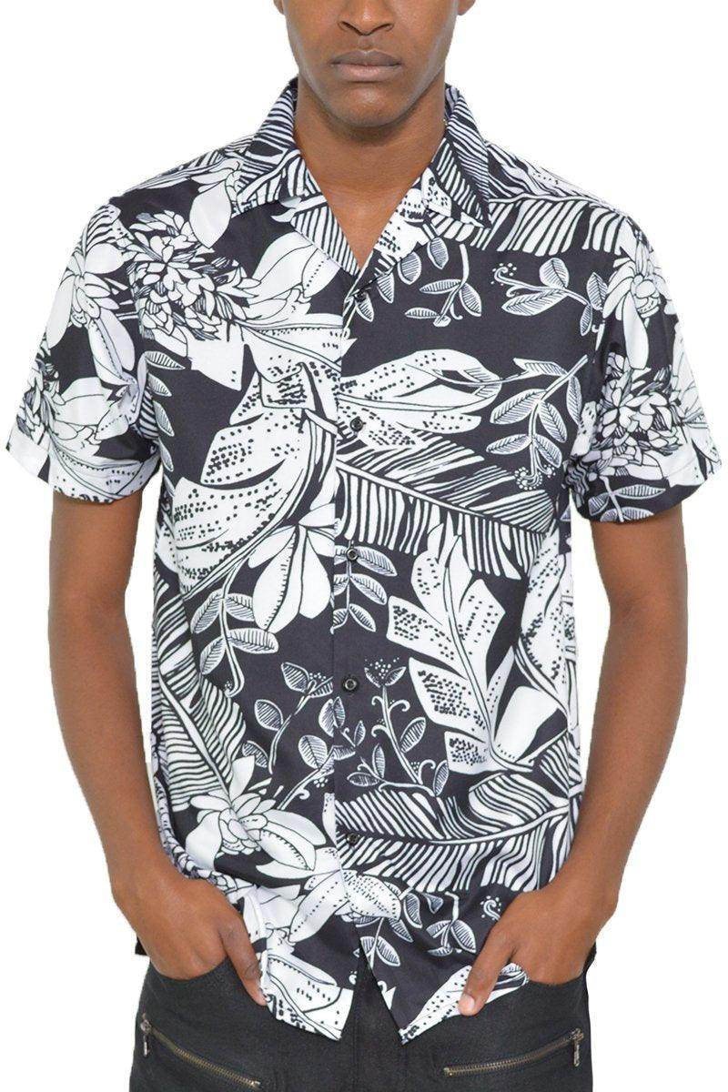 WEIV Black and White Button Down for Men featuring a stylish floral pattern