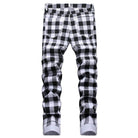 VacationGrabs men's black and white printed jeans with stylish checkered pattern and classic fit