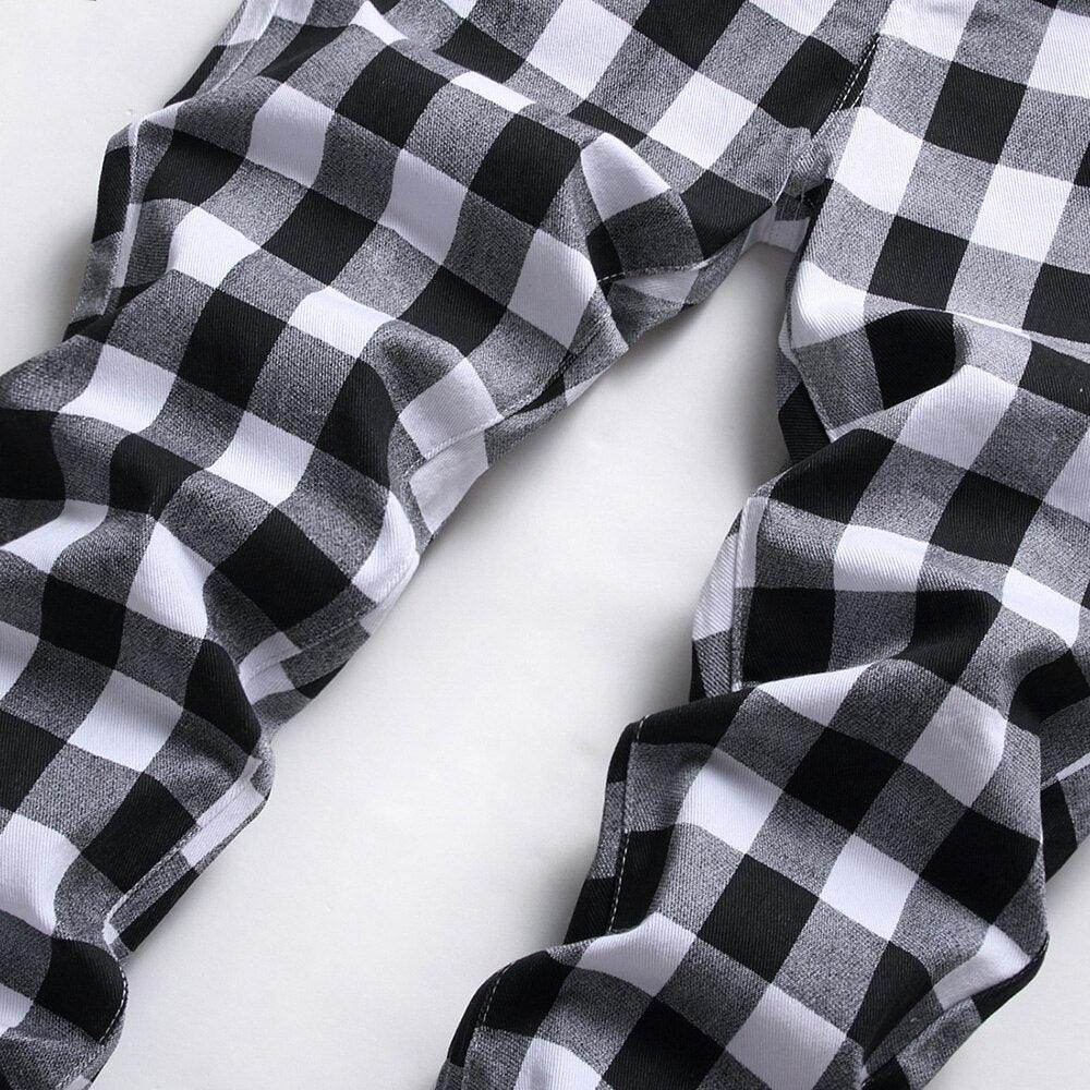 VacationGrabs stylish black and white printed jeans featuring a plaid pattern for a modern look