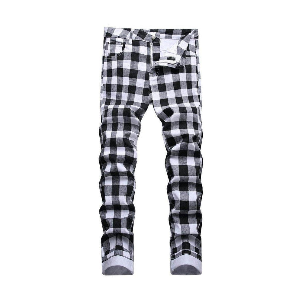 VacationGrabs black and white printed jeans with a stylish checkered pattern for casual wear