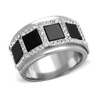 Men's Ring featuring black block synthetic onyx jewelry and sparkling crystal accents in a sleek design