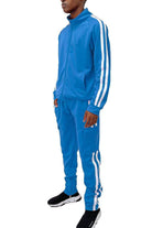 Men's 2PC Track Set in Blue with White Stripes, featuring a sporty style for active wear