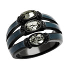 Stylish black diamond crystal ring with three oval stones for elegant women's jewelry