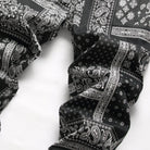 Stylish black printed jeans for men with intricate paisley and geometric patterns