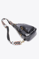 Trendsi pink PU leather sling bag with stylish patterned strap and zippered pockets for convenient storage