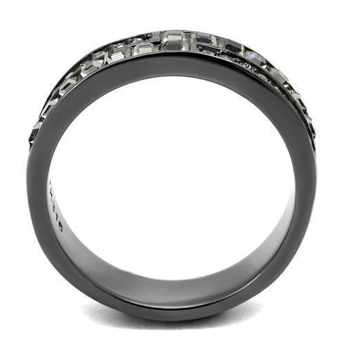 Elegant black stainless steel rings featuring a sparkling inlaid design for modern style