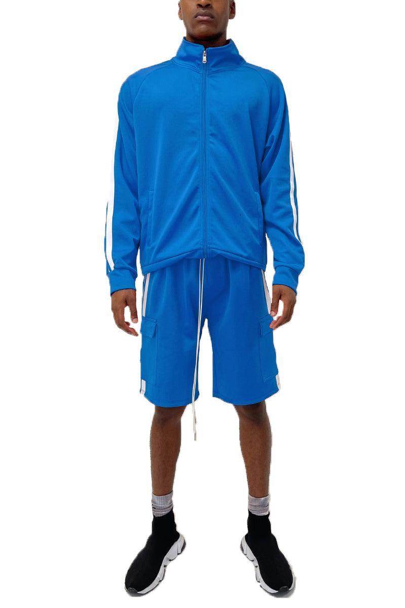 VacationGrabs Men's 2PC Track Set featuring black trendy cargo shorts men with a stylish zip-up jacket