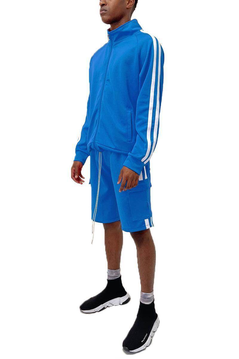 Men's 2PC Track Set in Blue with Shorts and Jacket, perfect for summer sports and casual wear