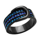 Stylish women's ring featuring blue synthetic crystal jewelry in a sleek black band