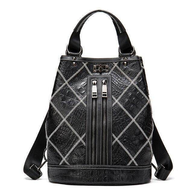 Stylish boho leather travel backpack with quilted design and dual zipper for convenient storage
