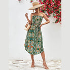 Trendsi Women's Boho Style Strapless Dress with Colorful Floral Print and Tie Waist Detail