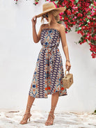 Trendsi Women's Boho Style Strapless Dress in Vibrant Print with Flowy Skirt and Stylish Accessories