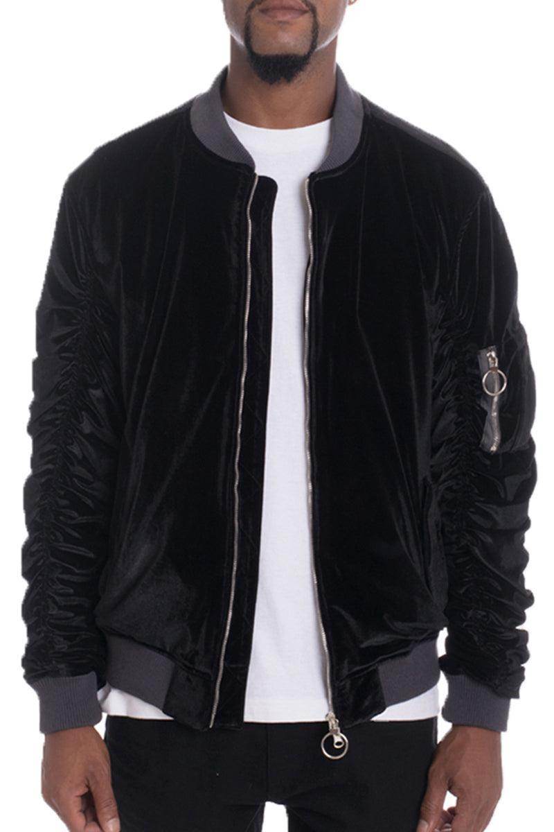 Men's velvet bomber jacket in black, part of the bomber jacket 4 colors collection by VacationGrabs