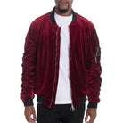 Men's velvet bomber jacket in burgundy, part of a collection available in bomber jacket 4 colors