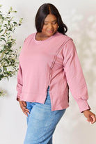 Culture Code Full Size Round Neck Exposed Seam Slit Top - VacationGrabs