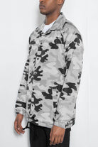 WEIV camo coach jacket for men in gray and black camouflage pattern with a relaxed fit