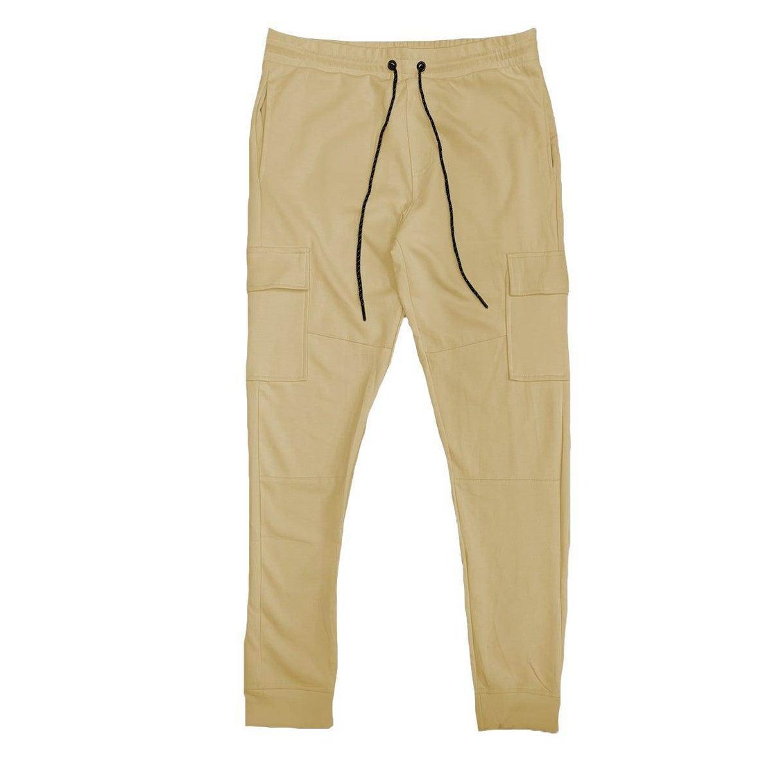 WEIV Men's Casual Cargo Joggers in Beige with Elastic Waist and Side Pockets