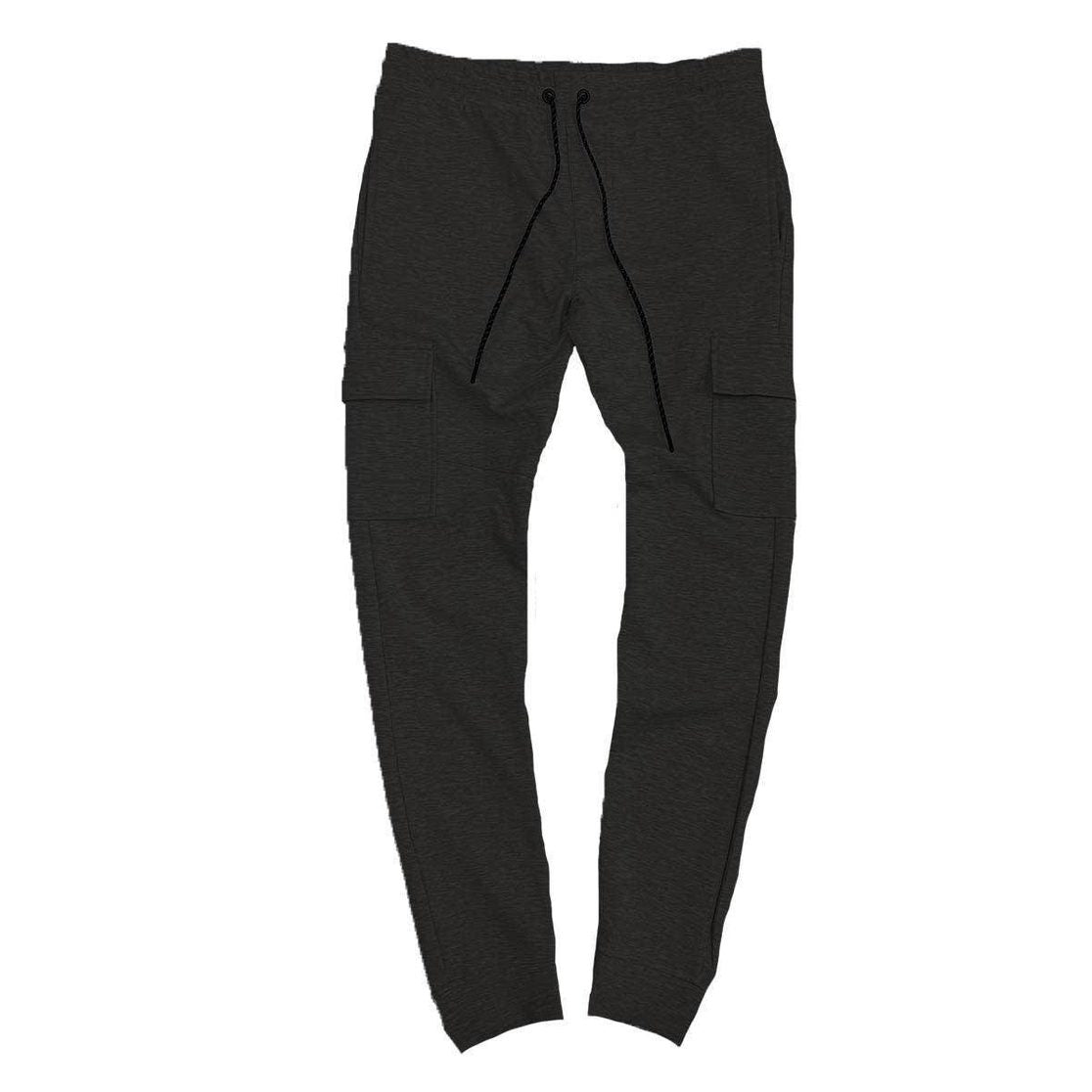 WEIV Men's Casual Cargo Joggers in Black with Side Pockets and Adjustable Waistband