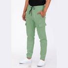 WEIV Men's Casual Cargo Joggers in Light Green with Adjustable Waist and Side Pockets