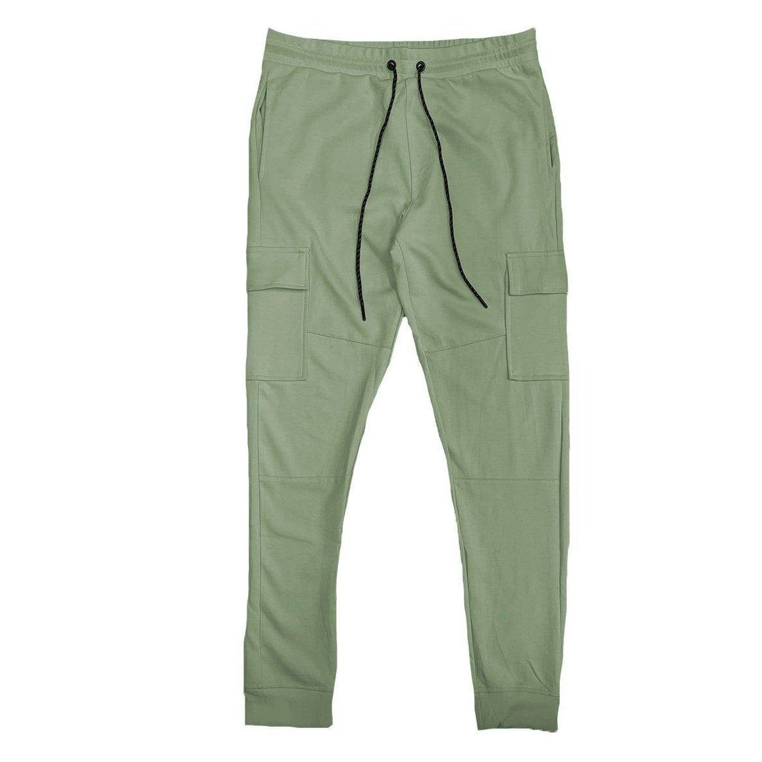 WEIV Men's Casual Cargo Joggers in Olive Green with Adjustable Drawstring and Side Pockets