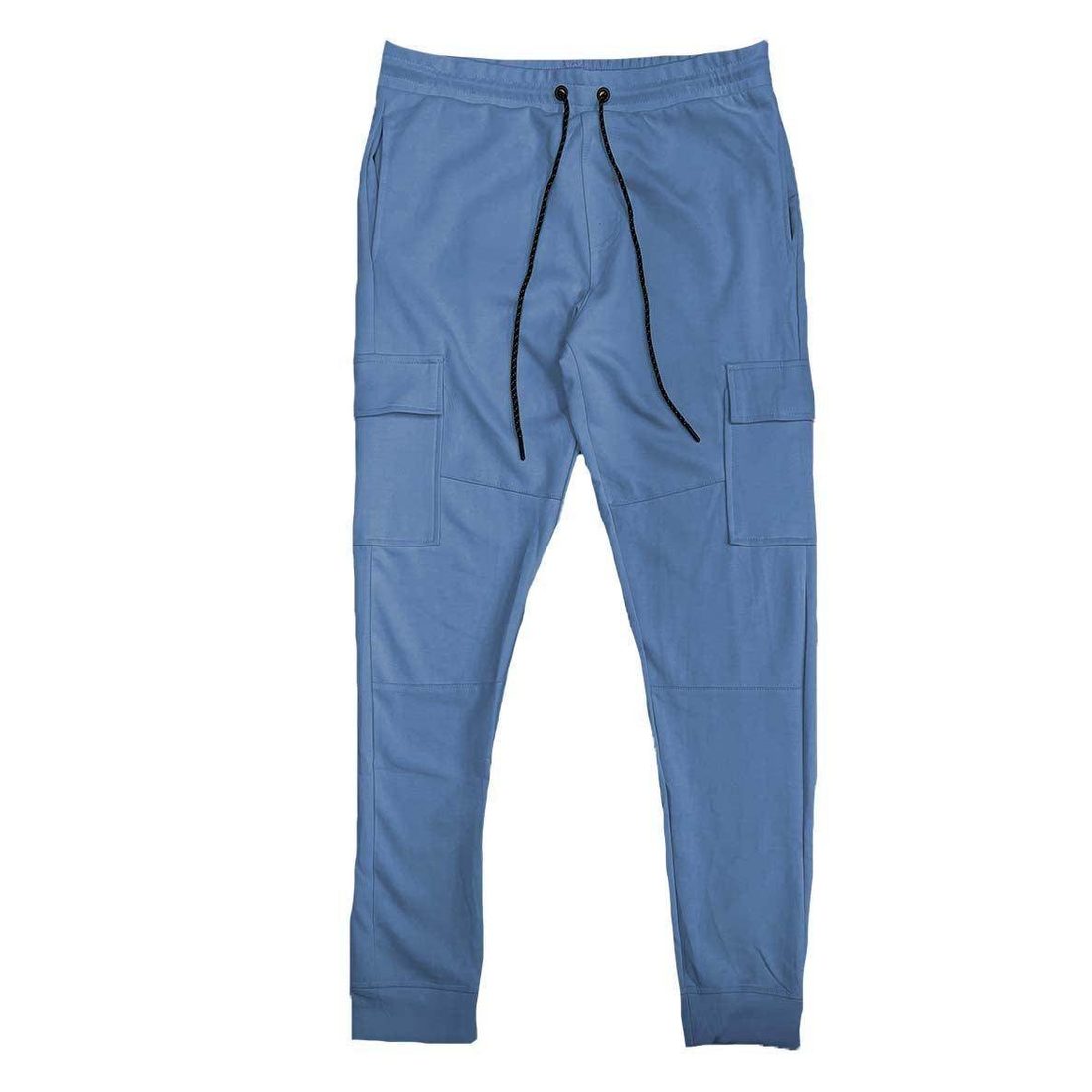 WEIV Men's Casual Cargo Joggers in Blue with Adjustable Drawstring and Side Pockets
