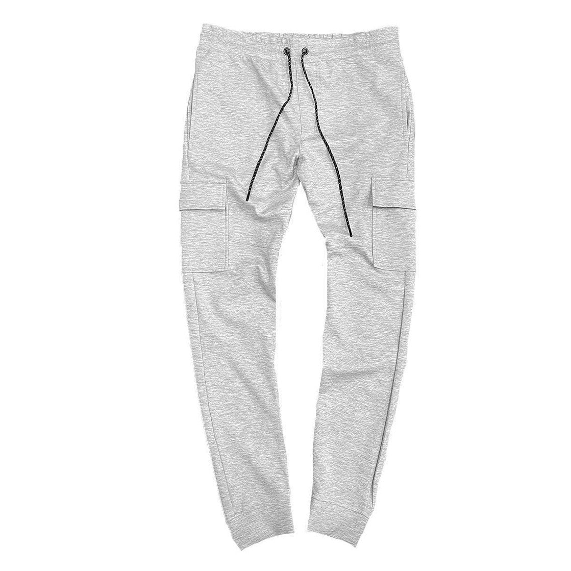 WEIV Men's Casual Cargo Joggers in Gray with Side Pockets and Adjustable Drawstring