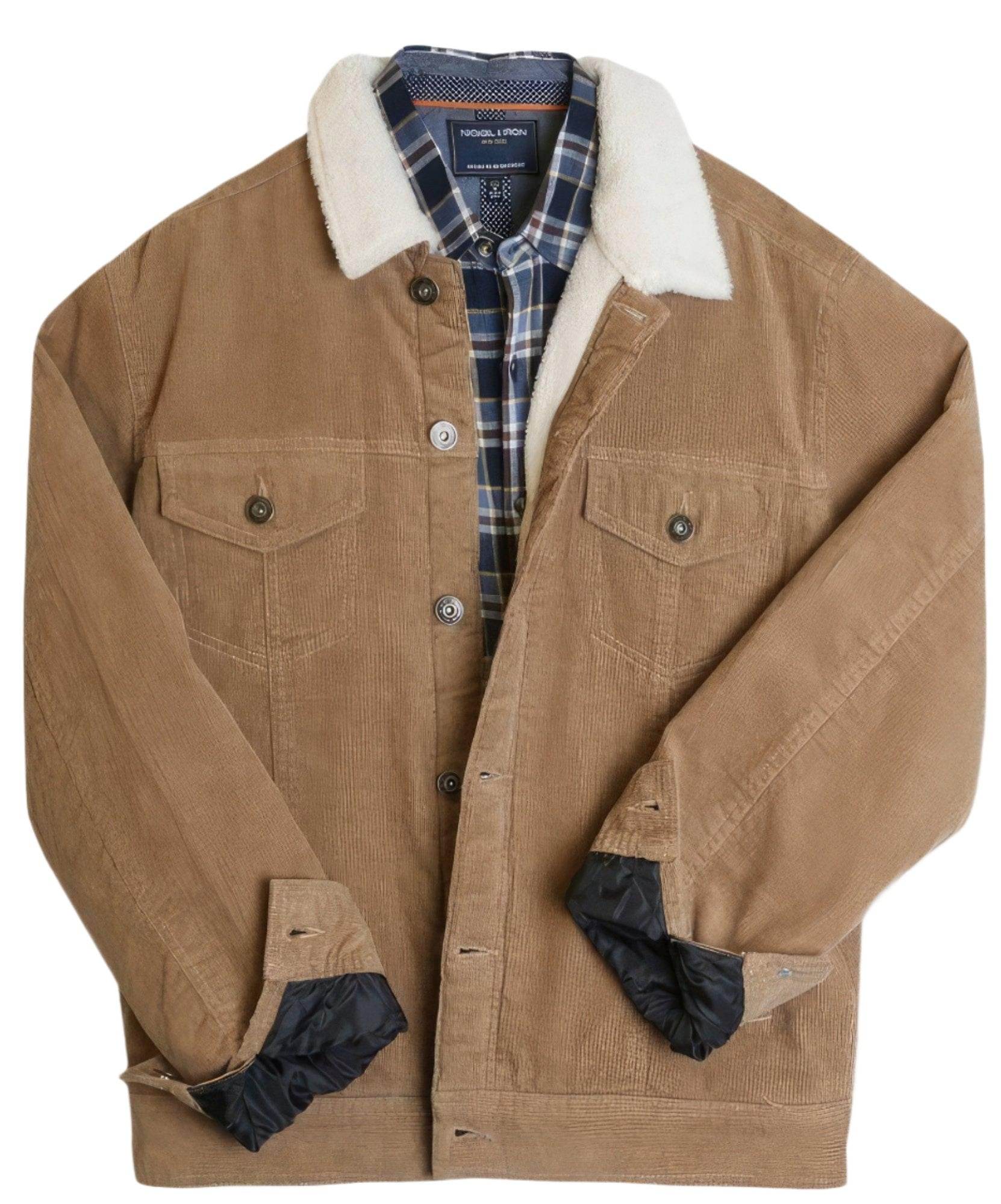 Casual Corduroy Lined Trucker Jacket Sand Brown - VacationGrabs
