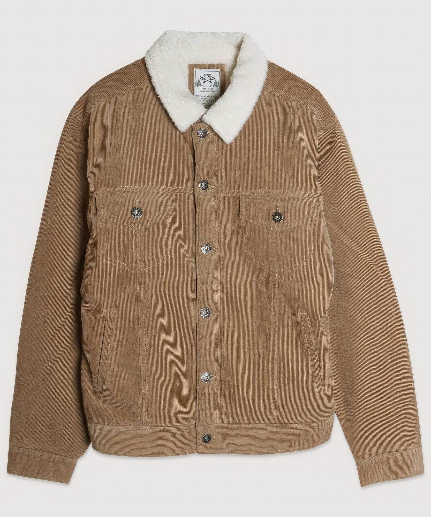 Casual Corduroy Lined Trucker Jacket Sand Brown - VacationGrabs