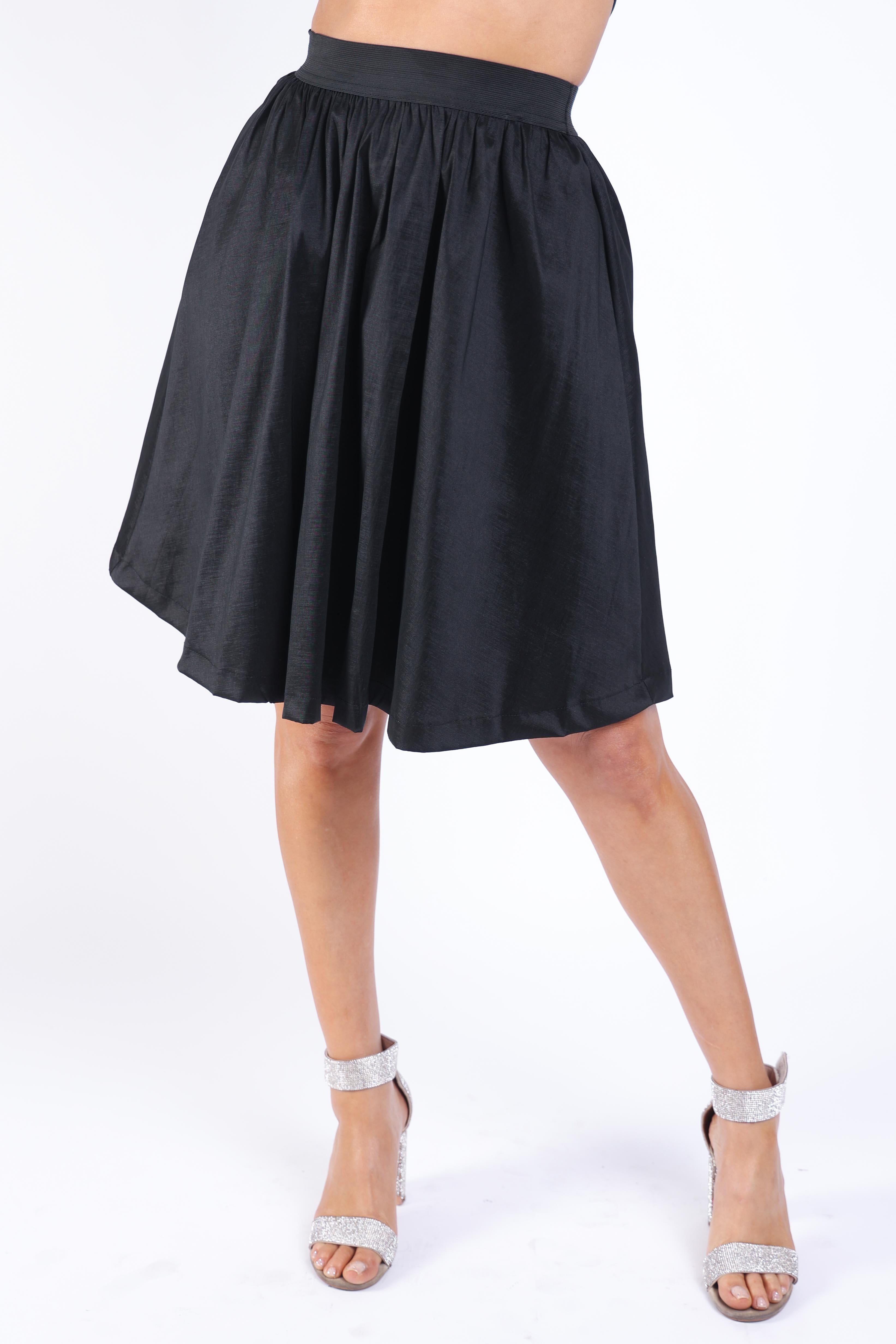 High Waist A-Line Flare Midi Skirt in Black