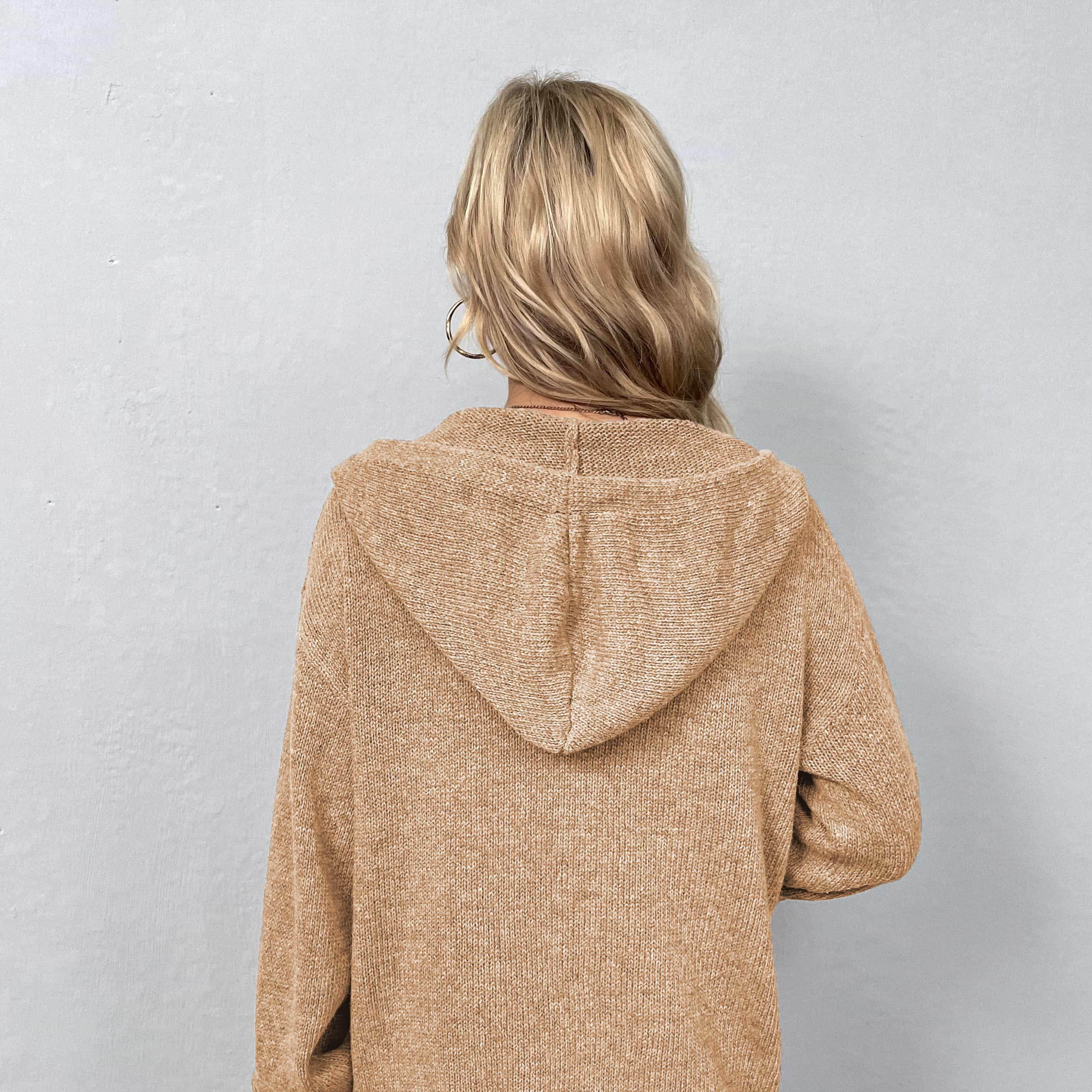 Trendsi casual hooded cardigan in beige, featuring a relaxed fit and cozy design for effortless style