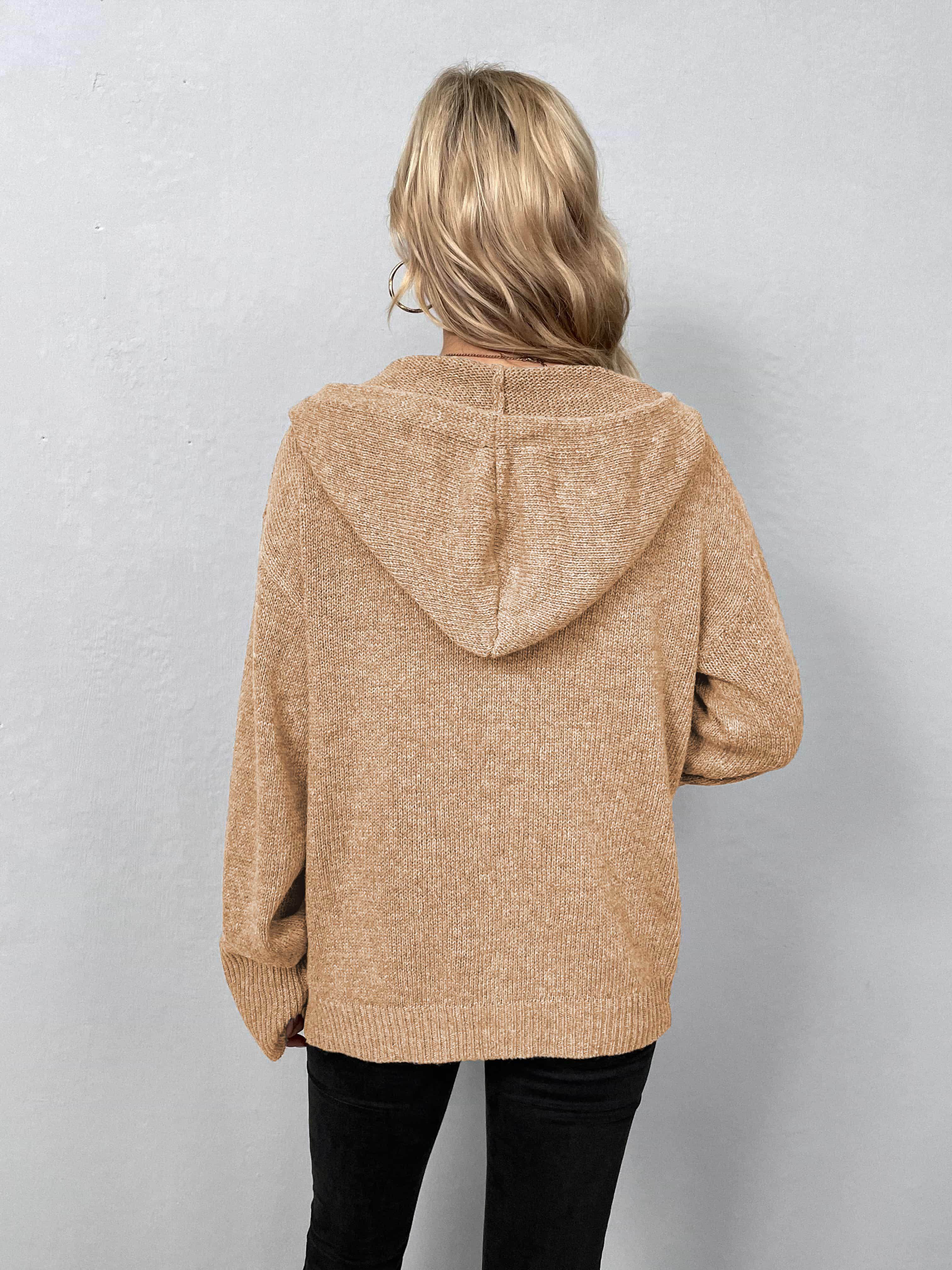 Trendsi casual hooded cardigan in beige, featuring a relaxed fit and cozy design for effortless style