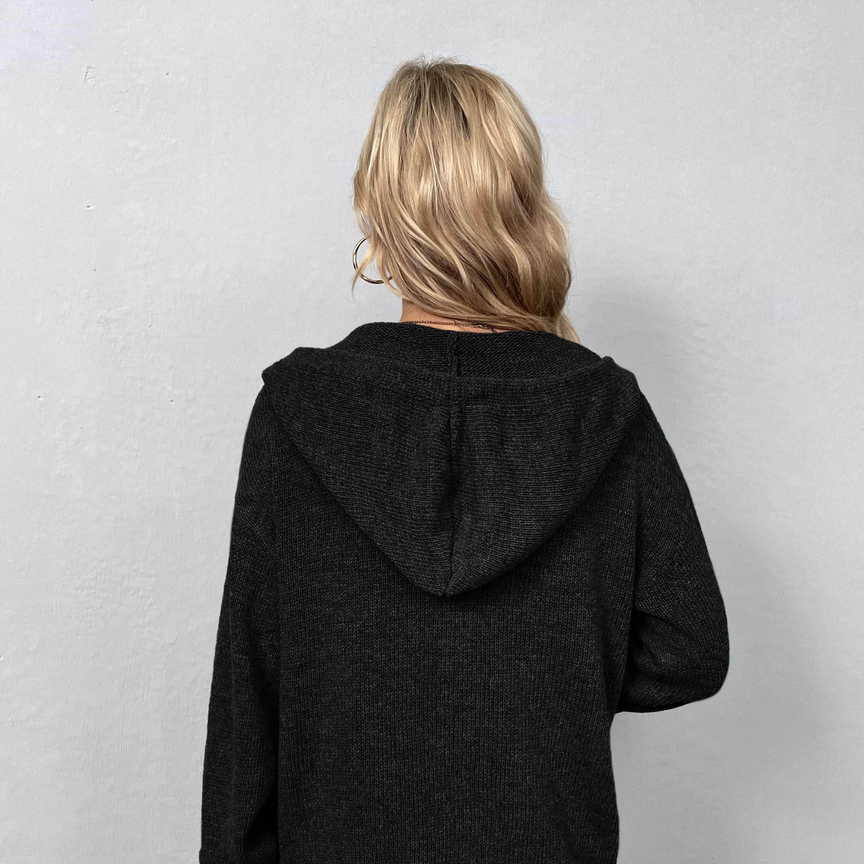 Trendsi casual hooded cardigan in black featuring a relaxed fit and cozy hood design