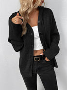 Trendsi casual hooded cardigan in black with button closure and ribbed sleeves