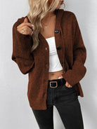Trendsi casual hooded cardigan in brown with a button-up front and relaxed fit
