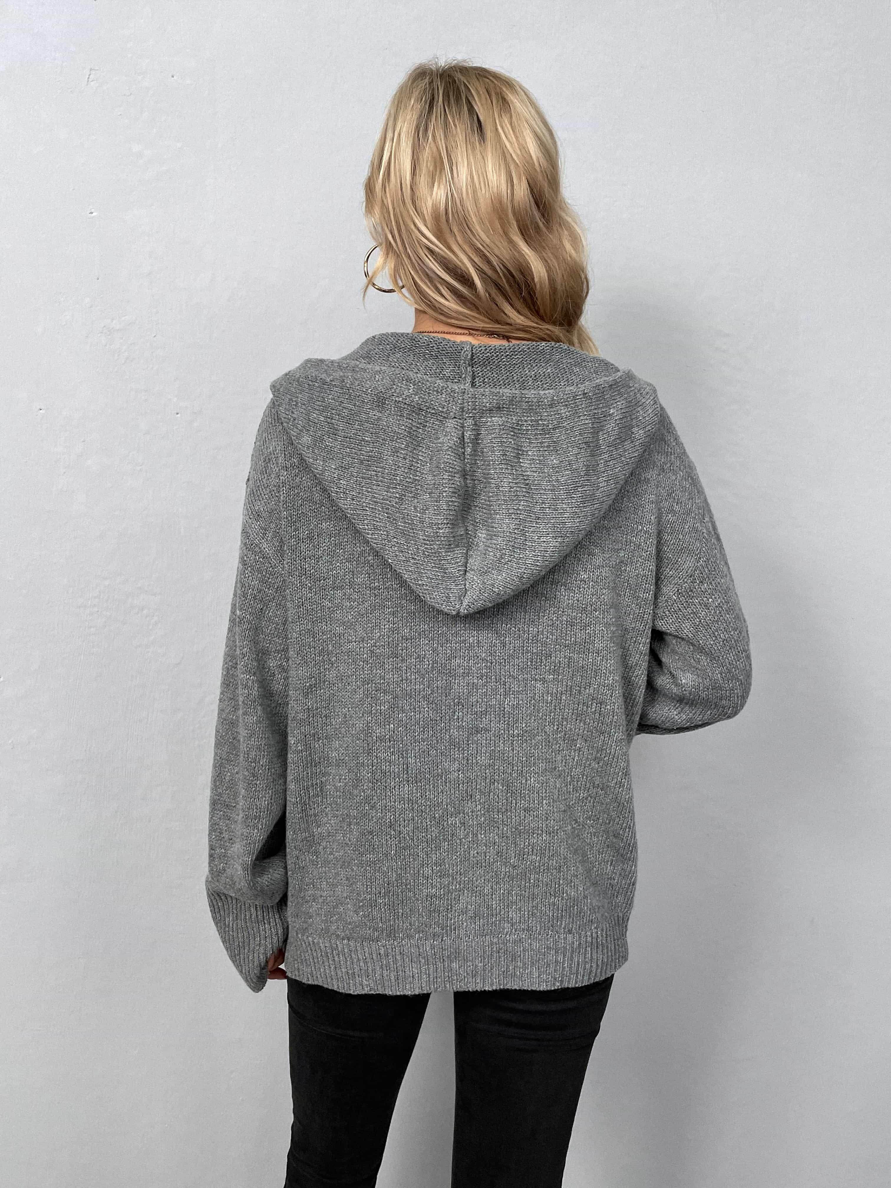 Trendsi Women's Casual Hooded Cardigan in Grey with Relaxed Fit for Comfortable Outfits