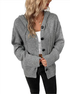 Trendsi casual hooded cardigan in gray featuring button closure and cozy design for a stylish look