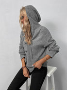 Trendsi casual hooded cardigan in gray with buttons for a stylish and comfortable look