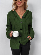 Trendsi casual hooded cardigan in green with buttons and pockets, perfect for everyday wear.