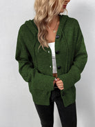 Trendsi casual hooded cardigan in green with button closure and ribbed cuffs for everyday wear